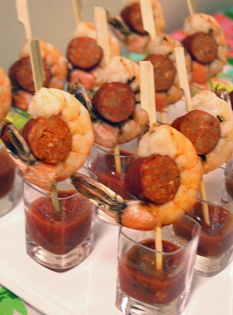 shrimp and spicy sausage skewer