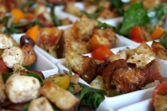 Heirloom Tomato Panzanella with Kalamata Olives and Fresh Mozzarella