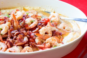 shrimp and grits with coconut milk and bacon