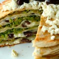 Zucchini, Feta, and Kalamata Olive Quesadilla Stack