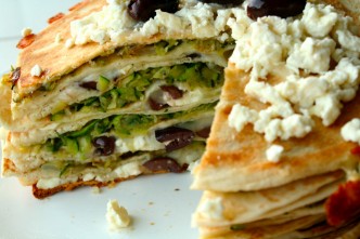 Zucchini, Feta, and Kalamata Olive Quesadilla Stack