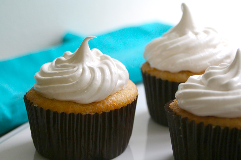 Sklyar White Cupcakes with Marshmallow Frosting and Dulce de Leche