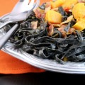 Squid Ink Carbonara with Bacon, Butternut Squash, and Pepitas for Halloween