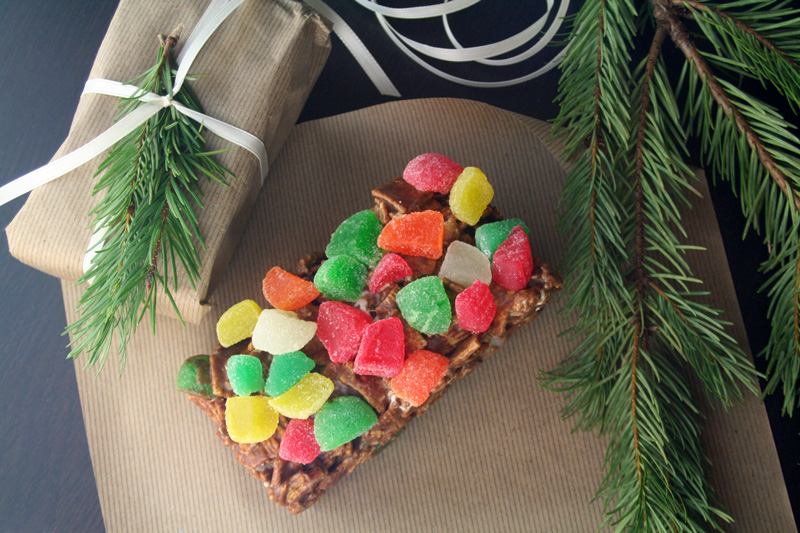 Fruitcake Reimagined - A Slice of Gooey, Chocolate Marshmallowy Cereal No-Bake Christmas Magic