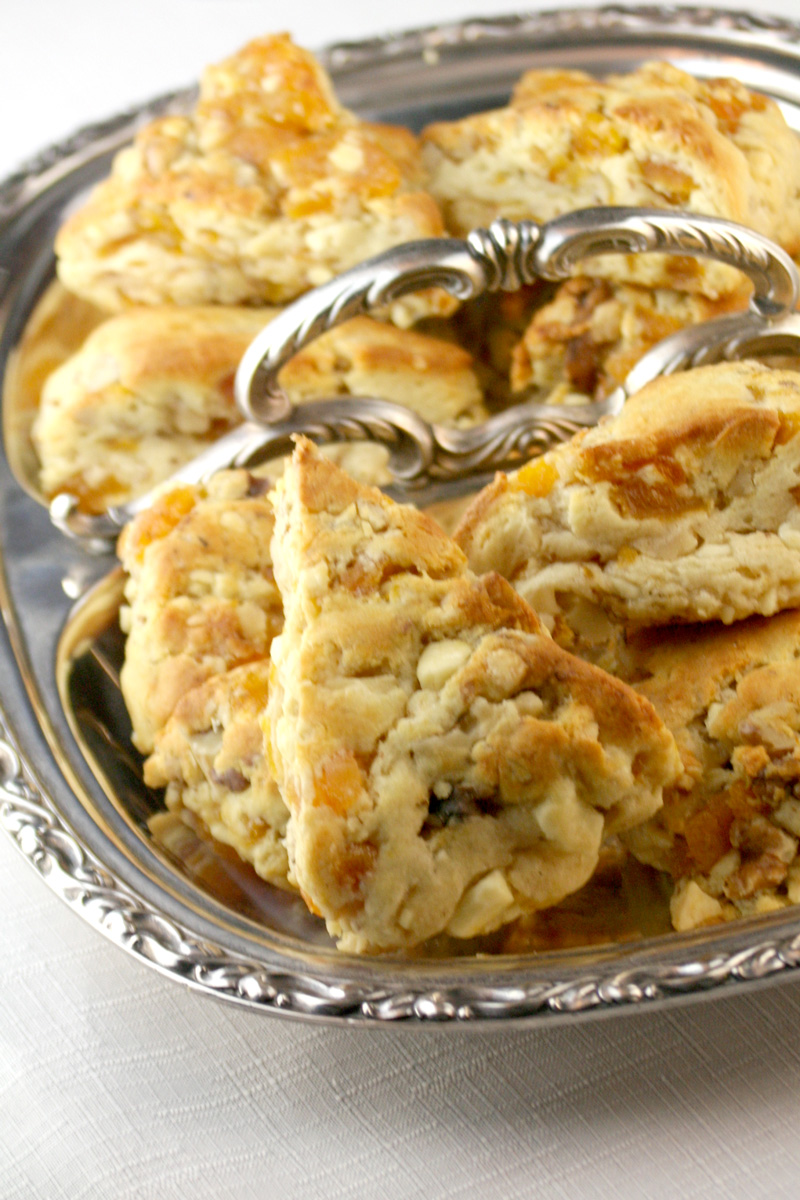 White Chocolate, Apricot, and Walnut Scones